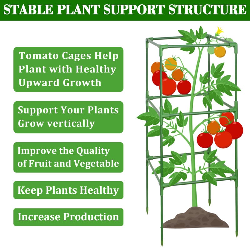 ZeeDix 4 Pack Tomato Cages for Garden 60 Inches, Heavy Duty Square Adjustable Tomato Trellis Cage Climbing Plant Support Trellis Plant Cages for Climbing Vegetables Flowers with 40Pcs Clips - Image 5