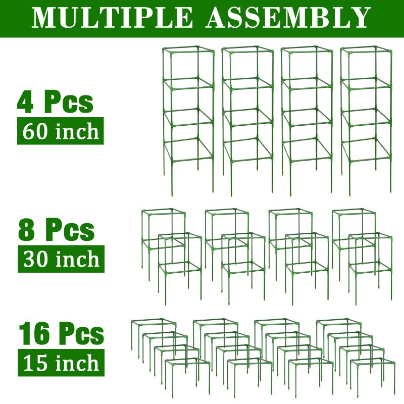 ZeeDix 4 Pack Tomato Cages for Garden 60 Inches, Heavy Duty Square Adjustable Tomato Trellis Cage Climbing Plant Support Trellis Plant Cages for Climbing Vegetables Flowers with 40Pcs Clips - Image 4