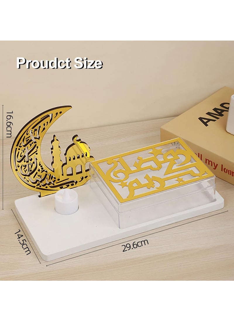 Jorunb Ramadan Tabletop Decors,Ramadan Serving Trays Ramadan Decorations,Ramadan Mubarak Sign Decorations Ramadan Tray with Tea Candle  - Image 2