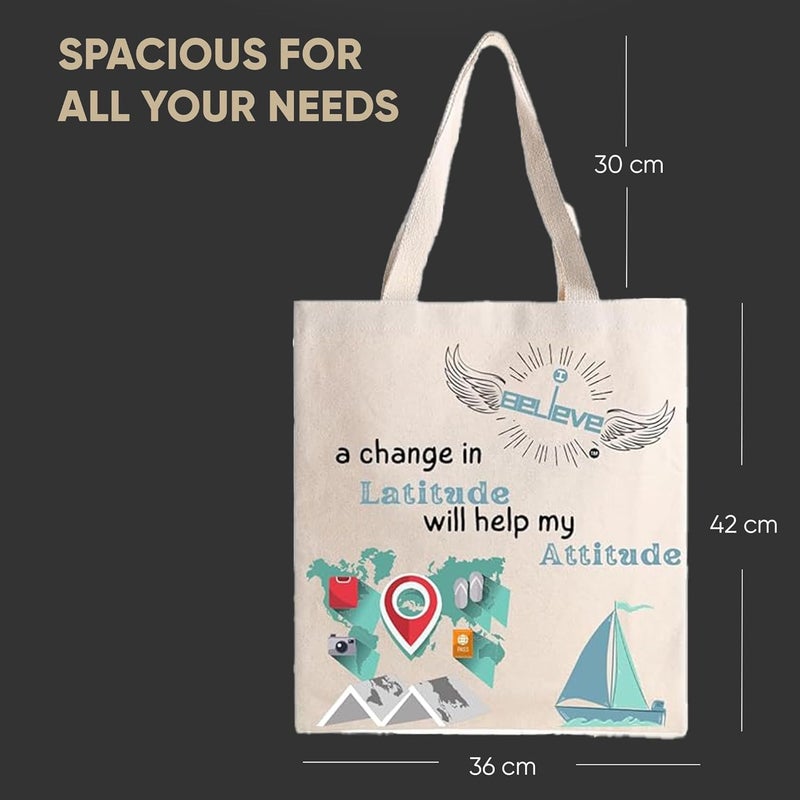 STRUTT Foldable Canvas Tote Bag for Women, Tote Bag for College Girls,100% Organic Cotton Reusable Shopping Bag for Grocery, Eco-Friendly Multi-Purpose Bag for Travel & Daily Use - in Lattitude - Image 4