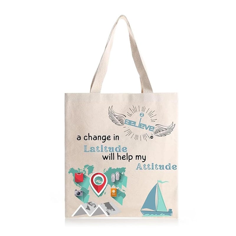 STRUTT Foldable Canvas Tote Bag for Women, Tote Bag for College Girls,100% Organic Cotton Reusable Shopping Bag for Grocery, Eco-Friendly Multi-Purpose Bag for Travel & Daily Use - in Lattitude - Image 1