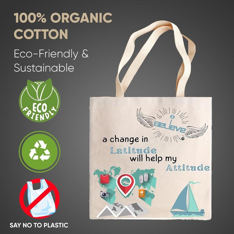 STRUTT Foldable Canvas Tote Bag for Women, Tote Bag for College Girls,100% Organic Cotton Reusable Shopping Bag for Grocery, Eco-Friendly Multi-Purpose Bag for Travel & Daily Use - in Lattitude - Image 5