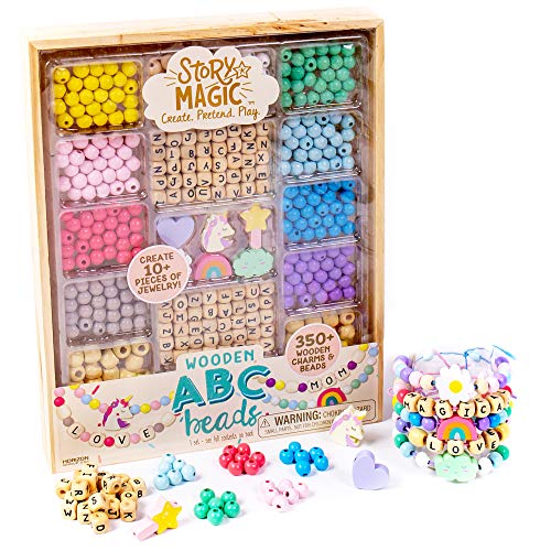 Story Magic Wooden ABC Beads by Horizon Group USA Premium Wood Jewelry Making Kit Makes 10 Pieces of Jewelry Over 350 Wooden Beads Charms - Image 1