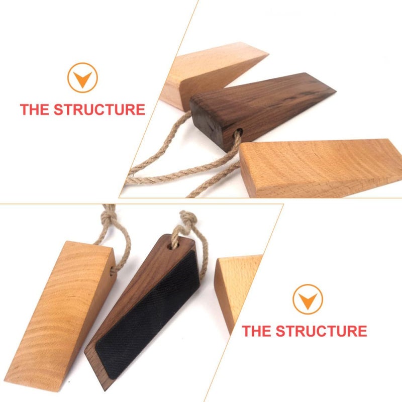 Beech Wood Door Stop Wedge with Anti Slip Rope for Carpet Hardwood Floors - Image 4