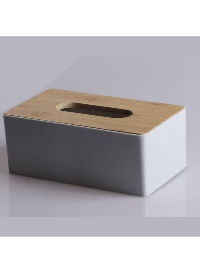 Gray Modern Bamboo Cover Plastic Tissue Box Holder For Bathroom Vanity - Image 1