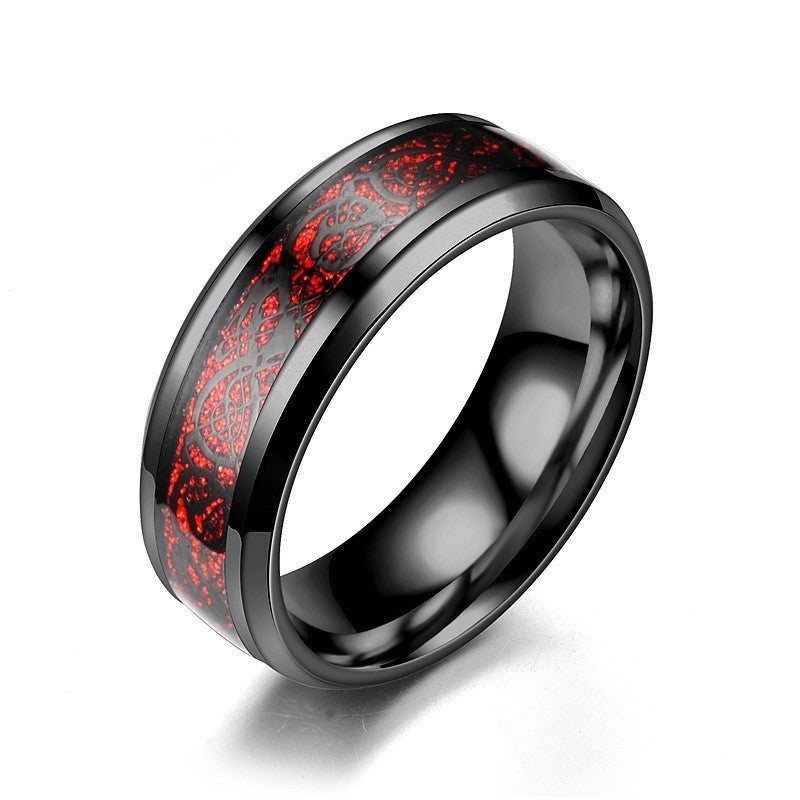 Stainless Steel Dragon Pattern Ring - Modern Geometric Design for Couples, Available in Multiple Styles