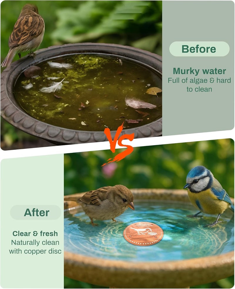OICEME Bird Bath Purification Disk Pure Copper Outside Winter Solar Power Birdbath Heater Deicer Cage Hanging Bowl Metal Warmer Deck Railing Glass Concrete Ceramic Stone Stand Outdoor Water Fountain Station - Image 3