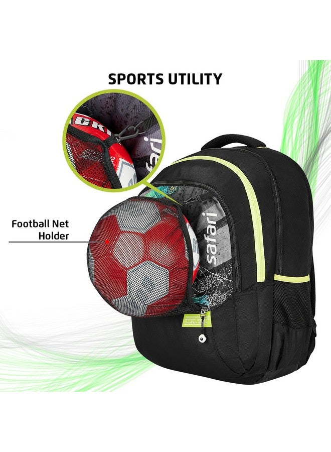 Safari Goal 37L School bag for Boys and Girls, 4 Compartment Printed Sport Utility Backpack Bag with Football Holder, Rain Cover, Armor Base, File holder, Bottle Holder and Front Pocket, Color Black - Image 2