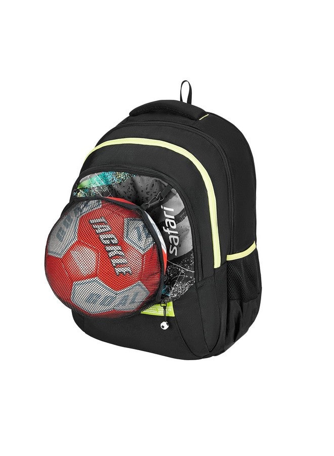 Safari Goal 37L School bag for Boys and Girls, 4 Compartment Printed Sport Utility Backpack Bag with Football Holder, Rain Cover, Armor Base, File holder, Bottle Holder and Front Pocket, Color Black - Image 1