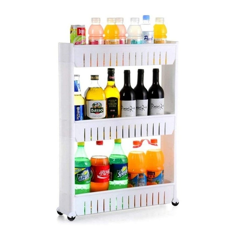 RENARSH Plastic 3 Tier Space Saving Storage Organizer Slim Rack Shelf with WheelsSlim Slide Out Kitchen Trolley Rack Holder Storage Organizer for Kitchen Bathroom White