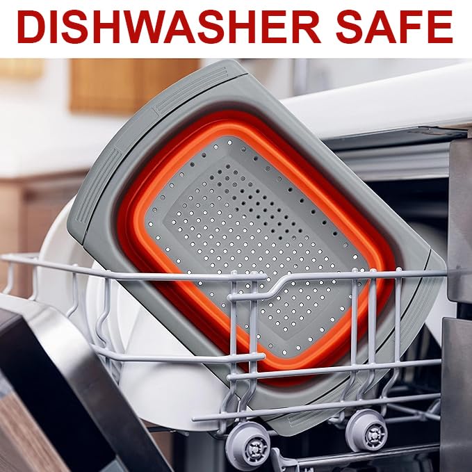 PRIME PICK Collapsible Colander with Extendable Handles Silicone ScrubOver The Sink VegetableFruit Colander StrainerHeatResistant SiliconeStackableSpaceSaving DesignPastaVegetablesRed - Image 5