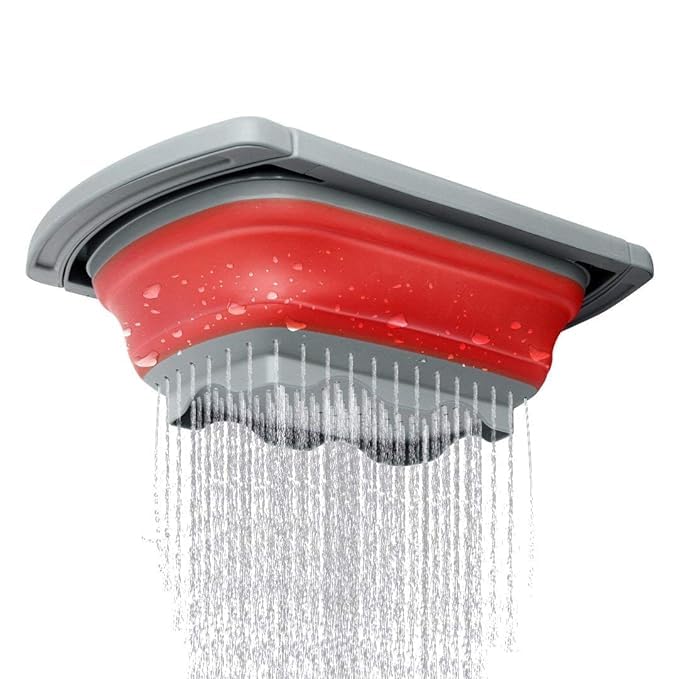 PRIME PICK Collapsible Colander with Extendable Handles Silicone ScrubOver The Sink VegetableFruit Colander StrainerHeatResistant SiliconeStackableSpaceSaving DesignPastaVegetablesRed - Image 3