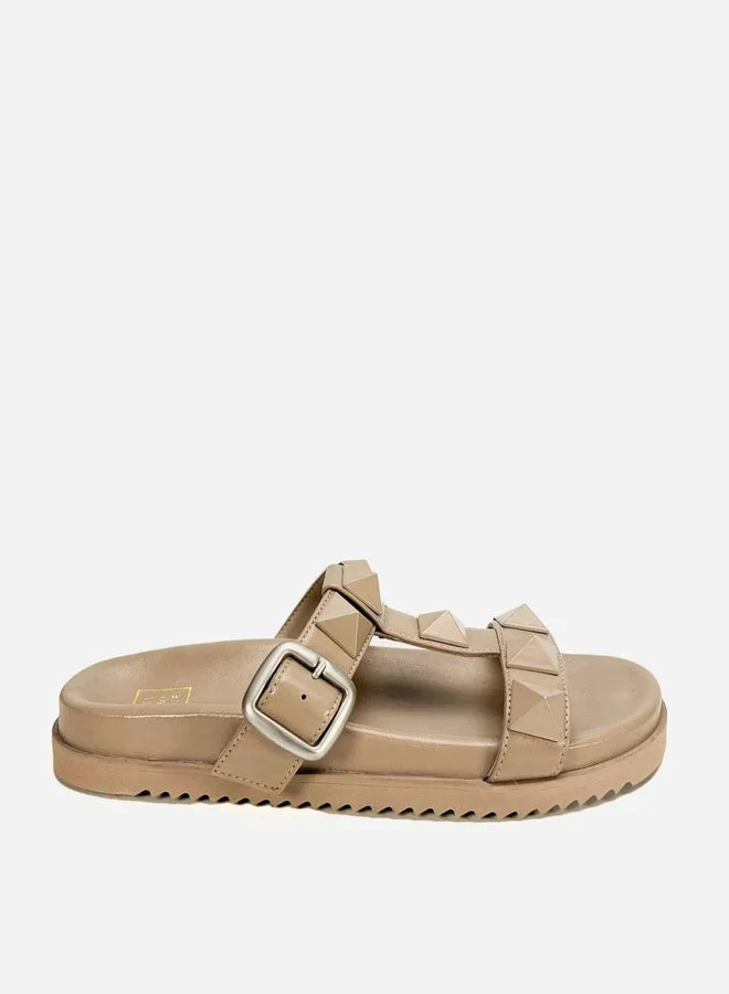 Take Two Pyramid Studded Slides with Buckle Detail By Heel Your Sole
