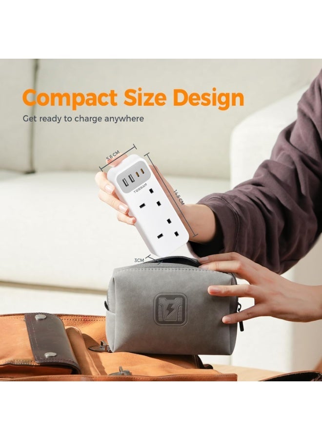 TESSAN 6-in-1 Double Plug Adaptor With 2 AC Sockets And 4 USB Ports, 2 USB-C, 13A Fuse, White - Image 3