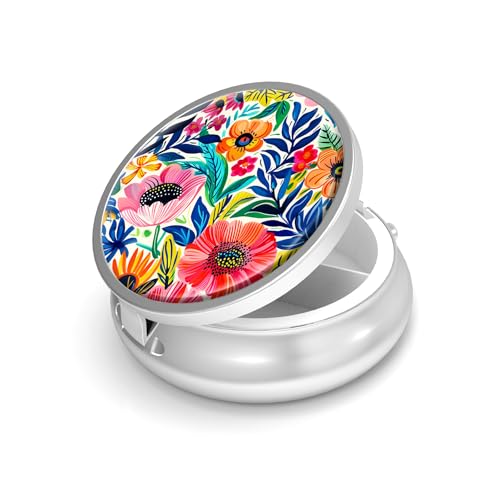 VANCANYOHO Pill Box3 Compartment Small Pill Case for Purse Pocket Mini Metal Pill Holder Travel Pill Container to Hold Supplements Vitamins BPAFree Garden Flower - Image 2