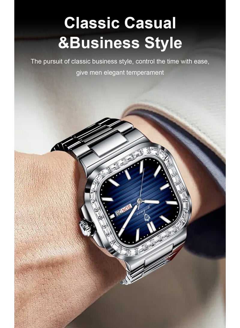 GOHUOS Men's Watch, Stainless Steel Band Waterproof Analog Date Display Quartz Luminous Square Wrist Watch - 39mm - Father or Boyfriend Gift - Image 5