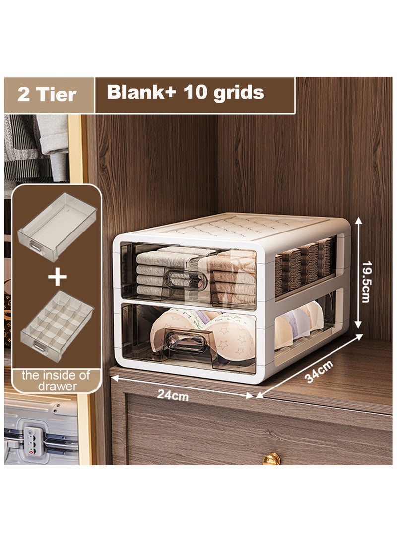 Vparty Underwear Organizer Drawer, 2 Tiers Underwear Storage Drawer, Stackable Closet Organizers and Storage Box for Bras, Socks, Scarves, Ties, Belt (2 Tier- 1 grid+ 15 grids)  - Image 2