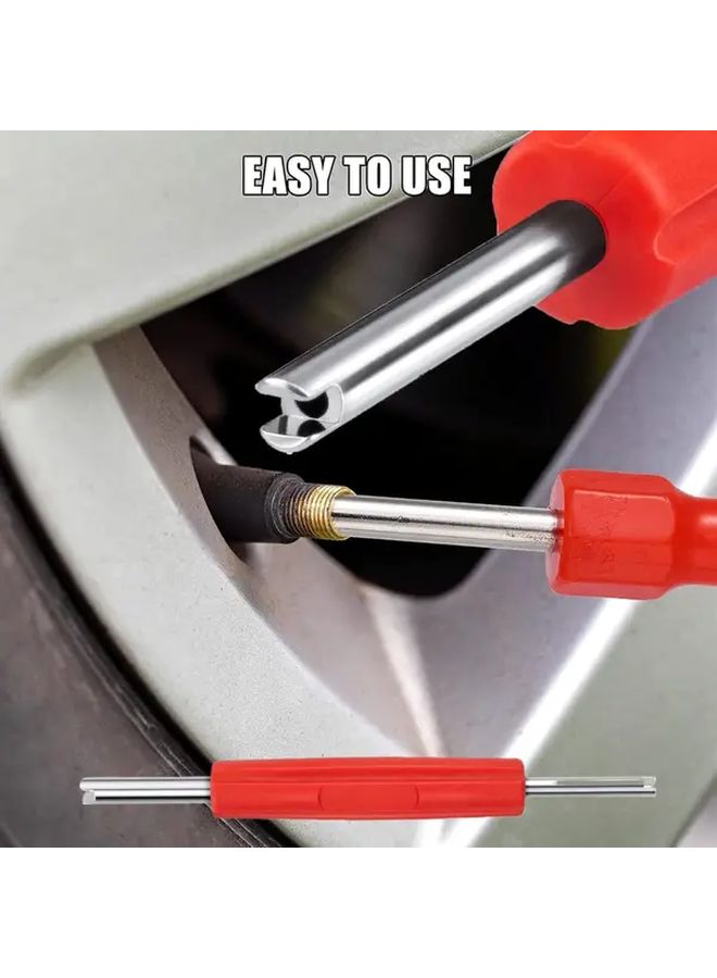 Red Silvery Dual Head Tire Valve Core Wrench Ergonomic Car Truck Repair Tool - Image 1