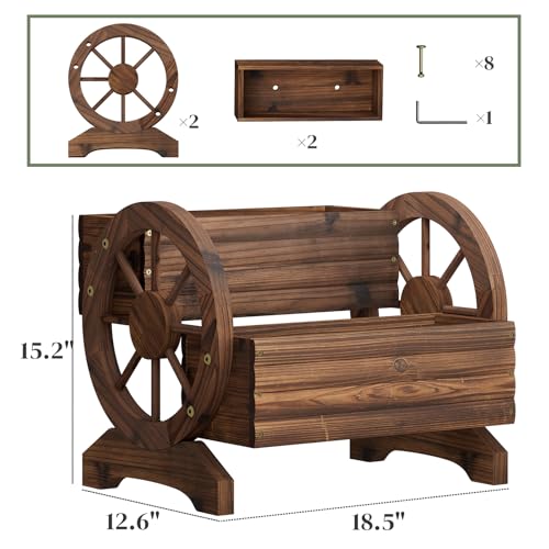 PULIJIAJU Wooden Wagon Planter Flower Cart with Wheels Garden Box Garden Planter, Decorative Planter for Flowers Herbs Vegetables for Indoor & Outdoor Décor Flower Cart for Patio Garden Balcony (Carbonized) - Image 2