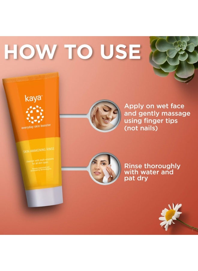 kaya Clinic Skin Awakening Rinse, With Niacinamide, Vitamin C, A & E daily use face wash, all skin types 100 ml - Image 3