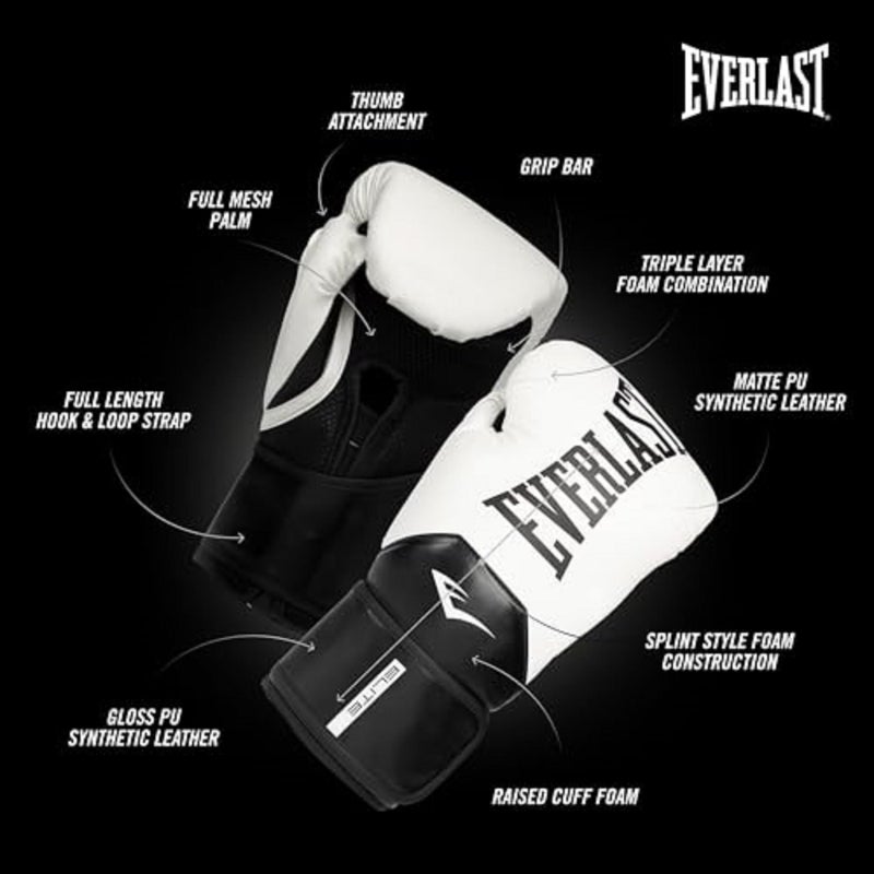 Everlast Elite 2 Boxing Gloves  Pro Training Gloves For Men And Women  Secure Fit Hook And Loop Closure & Ventilation  Heavy Bag & Speedbag Training (16 Oz  White/Black) - Image 4