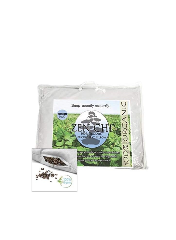 ZEN CHI Buckwheat Pillow - Organic Standard Size (14x20) w Natural Cooling Technology- All Cotton Cover - Personal Comfy Pillow Has Natural Cooling Effect, Adjusts to Head - Image 1