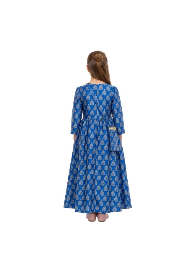 D'Daniela D' Daniela - Noor Embroidered Blue Jalabiya Abaya with Tie-Up Belt and  Sleeves -for Girl - Image 2