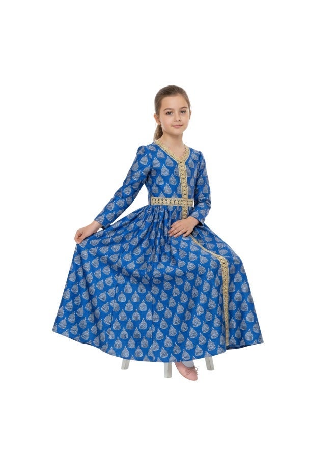 D'Daniela D' Daniela - Noor Embroidered Blue Jalabiya Abaya with Tie-Up Belt and  Sleeves -for Girl - Image 3