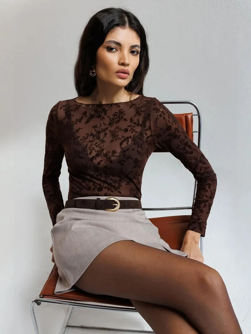 ميكسراي MIXRAY Floral Boat Neck Blouse with Elastic Detail