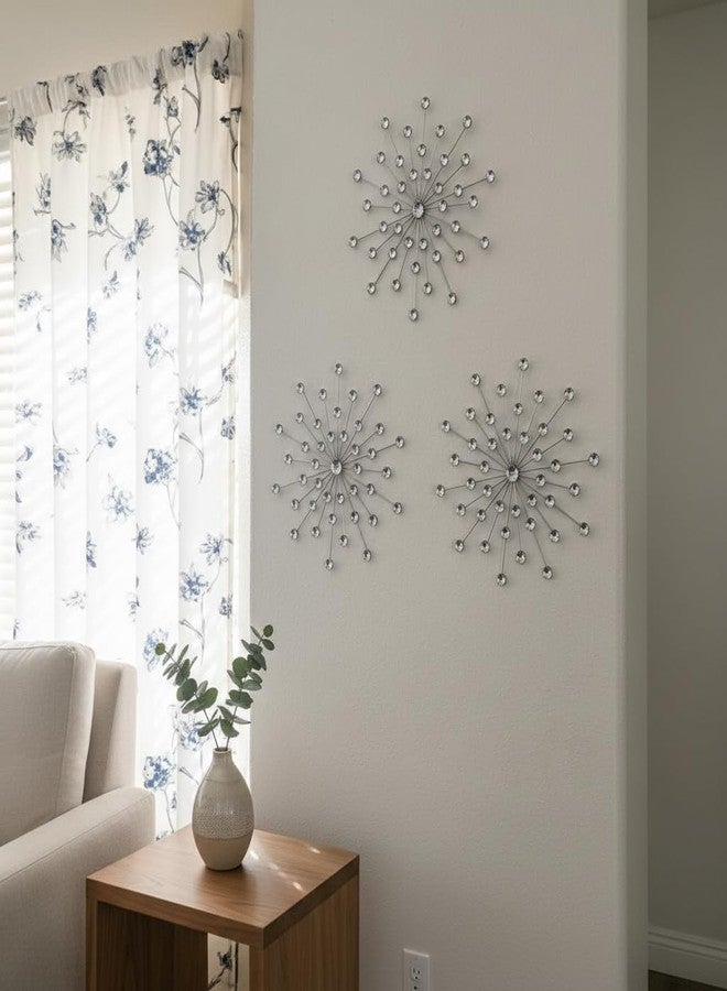 ZEXUIRU 3 Pack Silver Sunburst Wall Decor – Metal Crystal Wall Art with Sparkling Rhinestones, 14’’/18 Inch Starburst Wall Hanging Set for Living Room Bedroom Bathroom – Modern Bling Home Decorations - Image 3