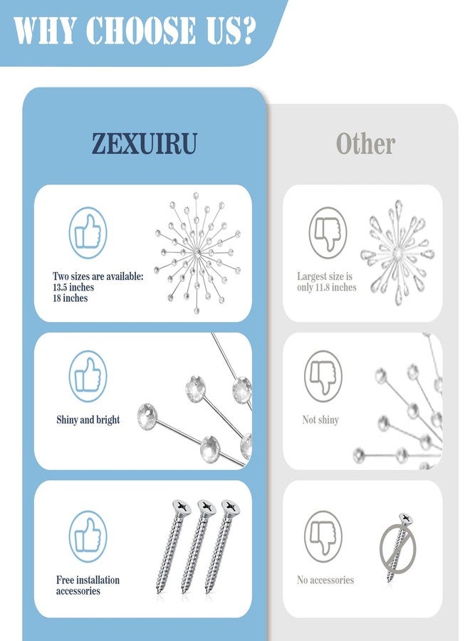 ZEXUIRU 3 Pack Silver Sunburst Wall Decor – Metal Crystal Wall Art with Sparkling Rhinestones, 14’’/18 Inch Starburst Wall Hanging Set for Living Room Bedroom Bathroom – Modern Bling Home Decorations - Image 5
