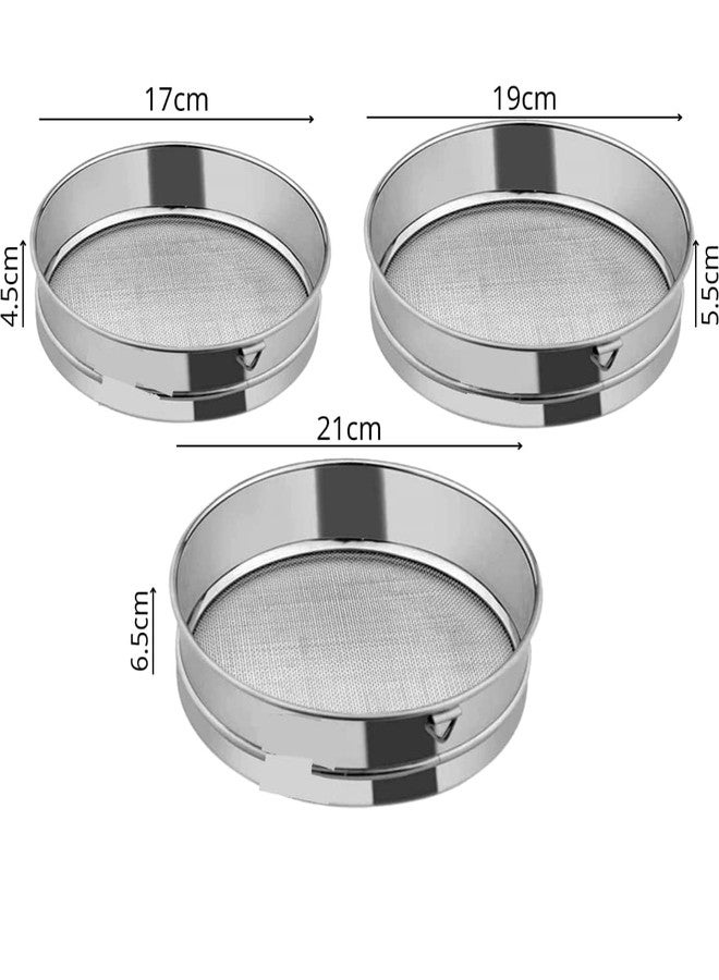 DESCTIDY Set of 3 Stainless Steel Flour Chalni,Spices,Food Strainers,Atta Chalni,Sieve Set of 3 Pcs (Fine Mesh) - Image 2