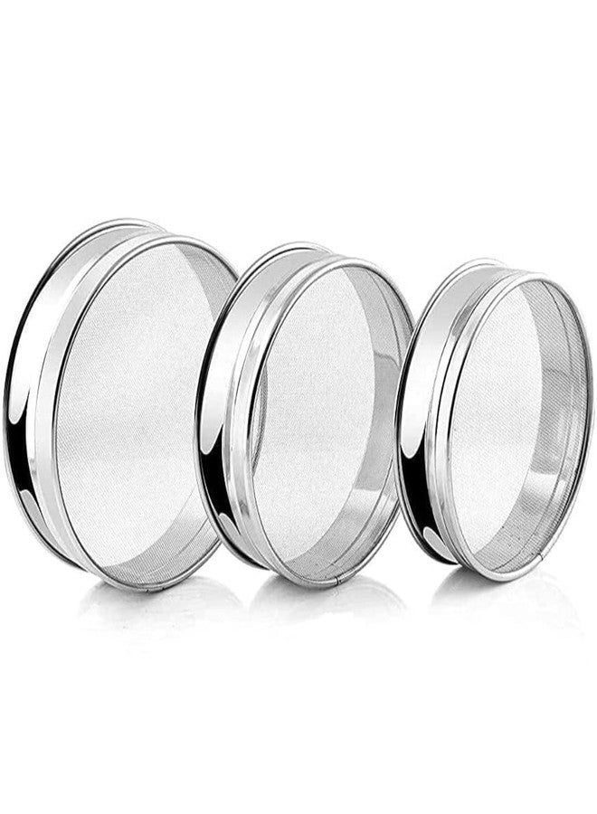 DESCTIDY Set of 3 Stainless Steel Flour Chalni,Spices,Food Strainers,Atta Chalni,Sieve Set of 3 Pcs (Fine Mesh) - Image 1