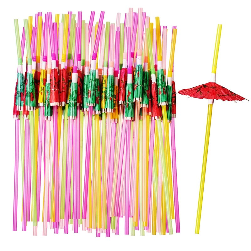 Comfy Package 50 Count Umbrella Straws Flexible Plastic Cocktail Straws  Assorted Colors Swizzle Sticks  Fancy Mini Umbrella Drinking Straws for Hawaiian Beach Cocktail Luau Party Decor