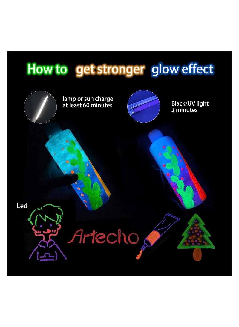 Captaintech Acrylic Paint Set for Art Painting Decorate 6 Neon and  Glow in the Dark Paint Colors 2-in-1 2 Ounce/59ml Acrylic Luminous Paint Supplies for Wood, Fabric, Crafts, Canvas, Leather&Stone - Image 2