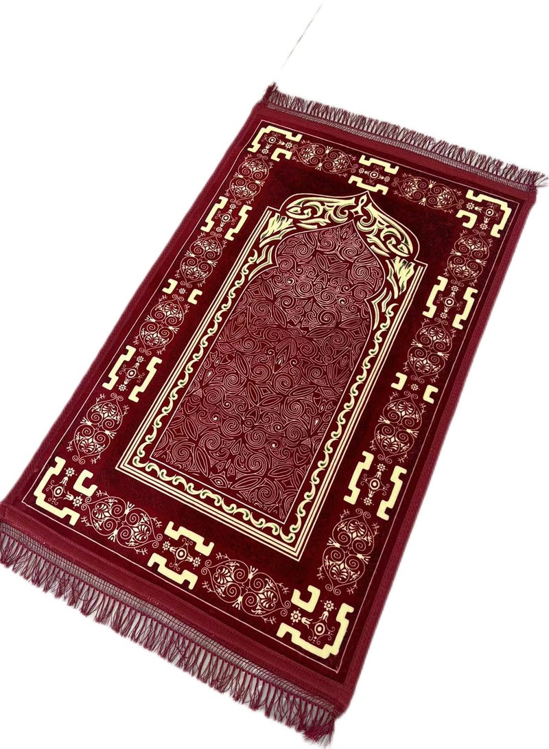 Traditional Turkish Prayer Mat, 70x110 cm Large Portable, Multicolor Islamic Prayer rug, Janamaz Sajjadah for Muslim Men and Women - Burgundy