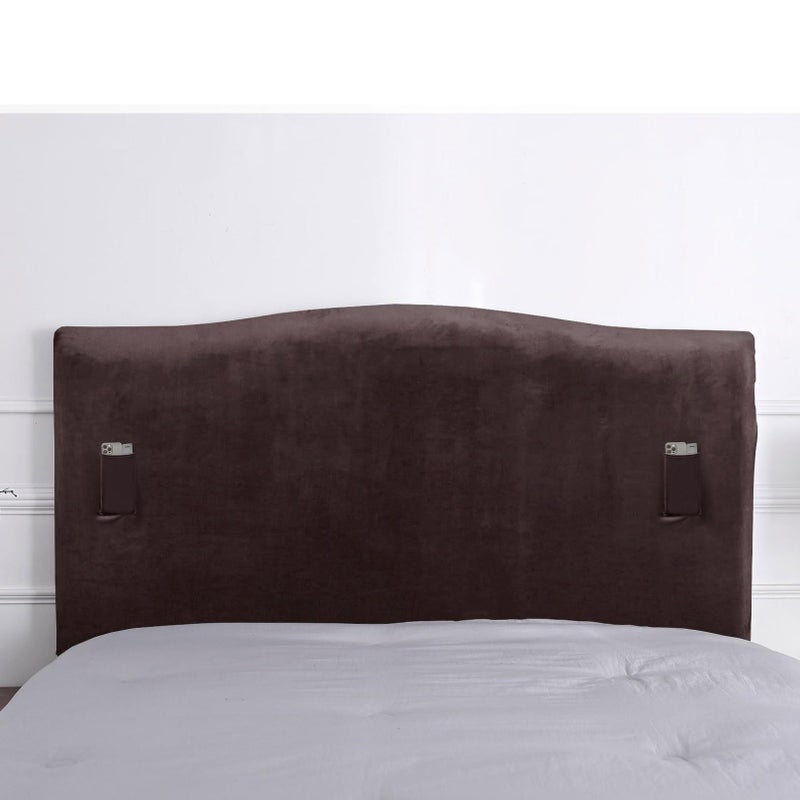 WOMACO King Headboard Cover with Remote Pockets Stretch Velvet Head Board Slipcover Dustproof Bed Head Cover for Upholstered Headboard Length 71  90 Coffee