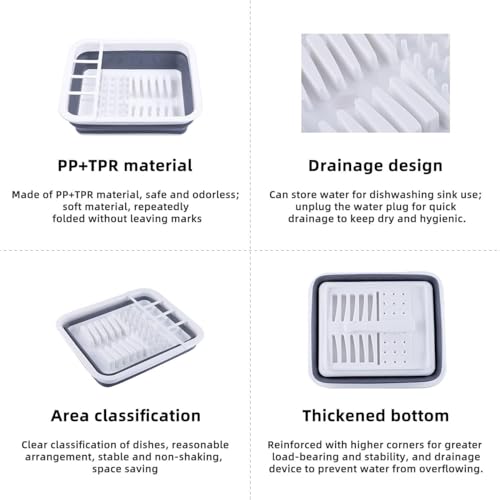 THANSTAR Collapsible Dish Drying Rack for RV Kitchen, Foldable Drainer Organizer for Kitchen Countertop, Space Saving Portable Dish Rack for Campers, Travel Trailer & Small Spaces, Easy Storage, Grey - Image 4