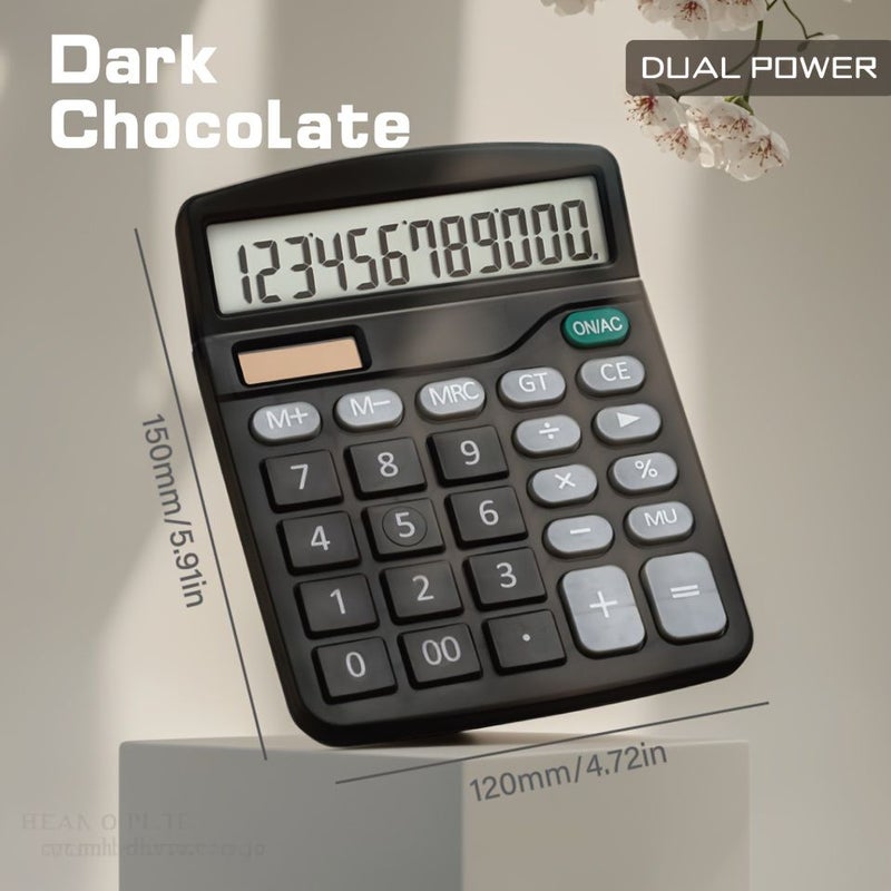 12 Digit Solar Dual Power Desk Calculator For School Office Finance Accounting Auto Power Off Dark Chocolate - Image 2