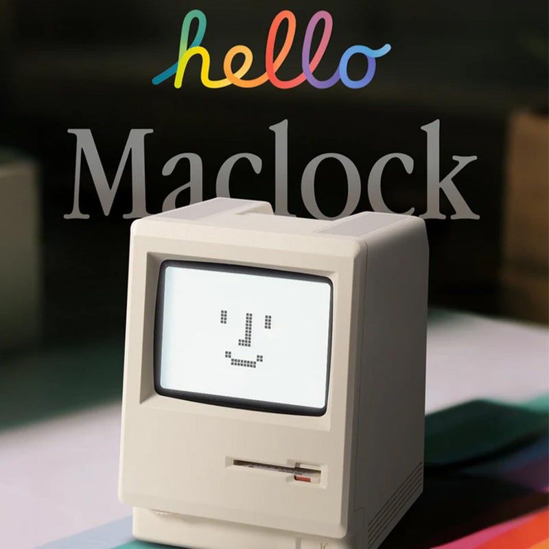 RayCue Maclock WB-8 Retro Pixel Alarm Clock - 1984 Computer-Inspired USB Desk Clock with Pixel Display, Multiple Alarms & Adjustable Brightness | Maclock Calendar, Temperature, Unique Retro Tech Gift - Image 2