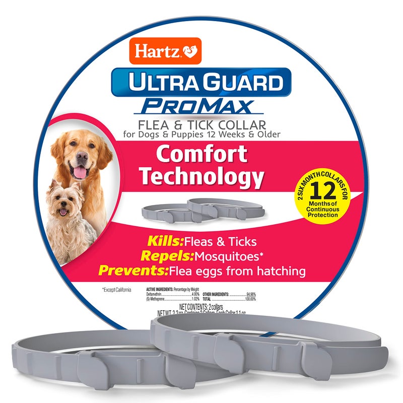 Hartz UltraGuard ProMax Flea & Tick Collar for Dogs I 12 Months Protection I Soft & Comfortable Flea & Tick Prevention I 2 Pack,Gray - Image 1