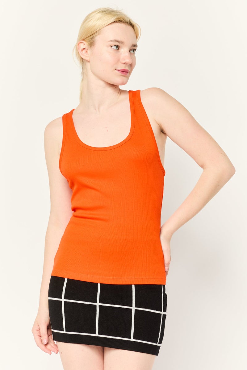 ESPRIT تي شيرت نسائي بلا أكمام بتصميم دائري العنق، برتقالي داكن - Image 1