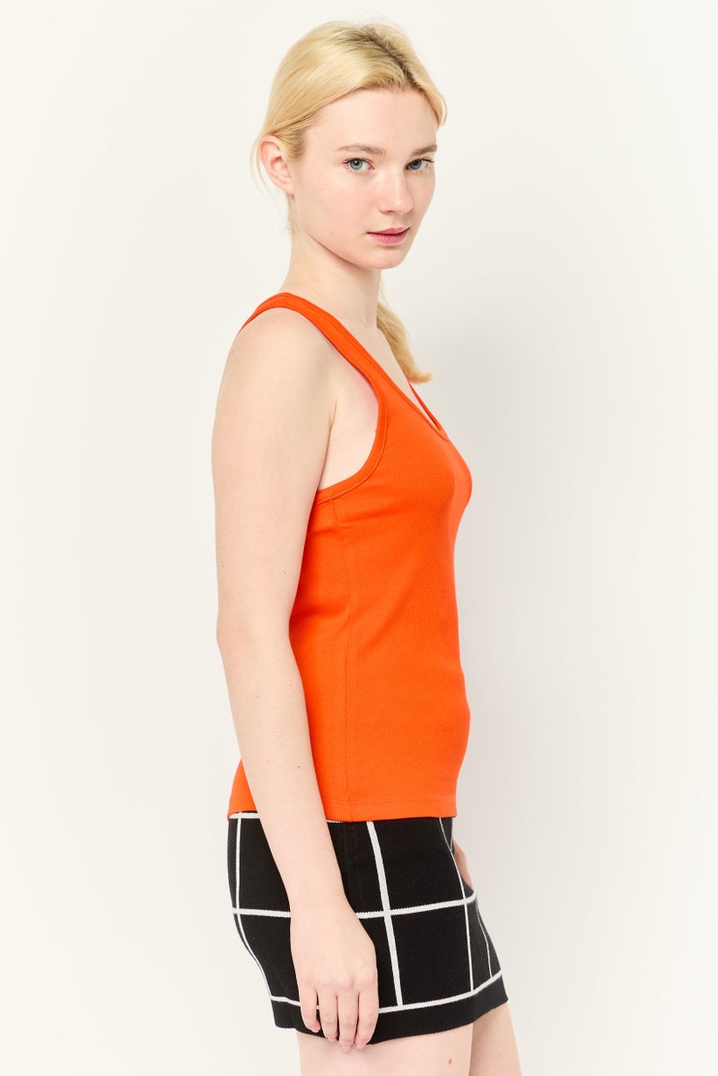 ESPRIT تي شيرت نسائي بلا أكمام بتصميم دائري العنق، برتقالي داكن - Image 3