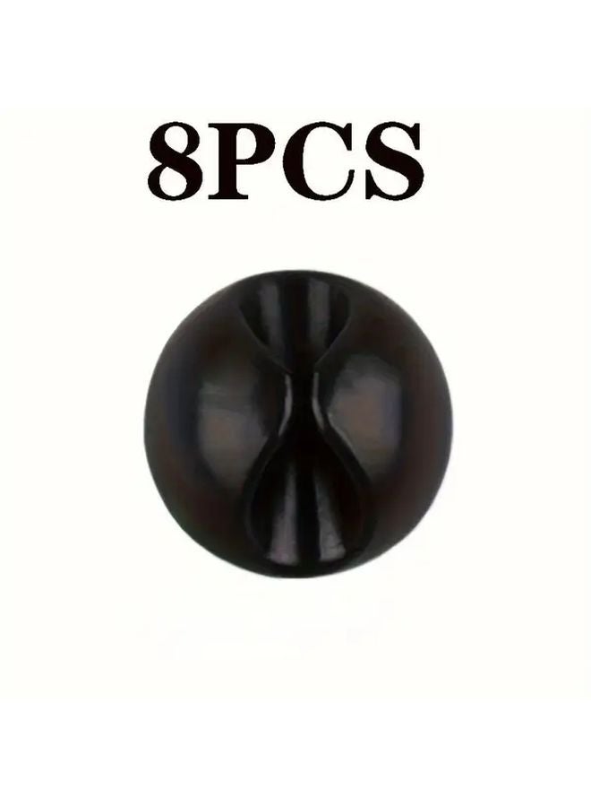 8pcs Black Cable Clamp Set TPR Plastic Wall Mount Wire Organizer Desk Retainer - Image 1