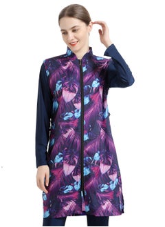 NIBEMINENT 3-Piece Women Conservative Swimsuit Set Muslim Sun Protection Split Design Beachwear Skirt  - Image 1