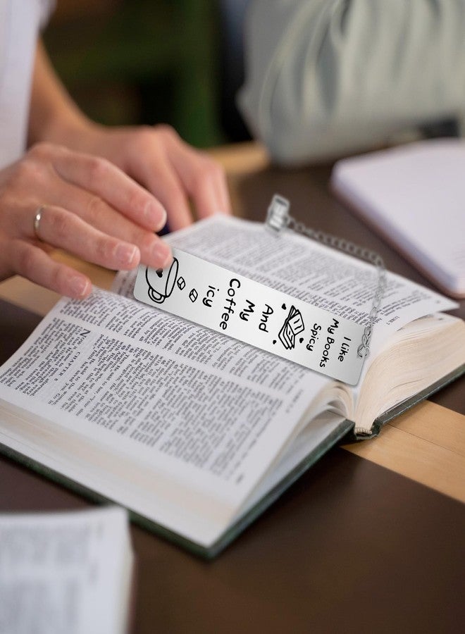 Larrel Funny Bookmark for Women, Silver Stainless Steel Bookmark with Black Gift Box, Cute Bookmarks Gift for Book Lovers, Coffee Lovers, Writer, Teacher, Student (I Like My Books Spicy and My Coffee ICY) - Image 4