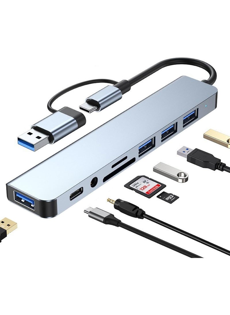 Plug and play 8-in-1 USB-C docking station with aluminum shell, perfect for extending your MacBook, iPad, and laptop ports in one compact hub - Image 1