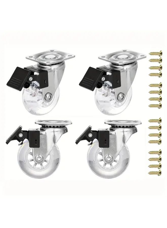 مجموعة عجلات مقلاة ثقيلة 2 بوصة من 4 عجلات بولي يوريثان شفاف مع فرامل دوارة 360 درجة - Image 1