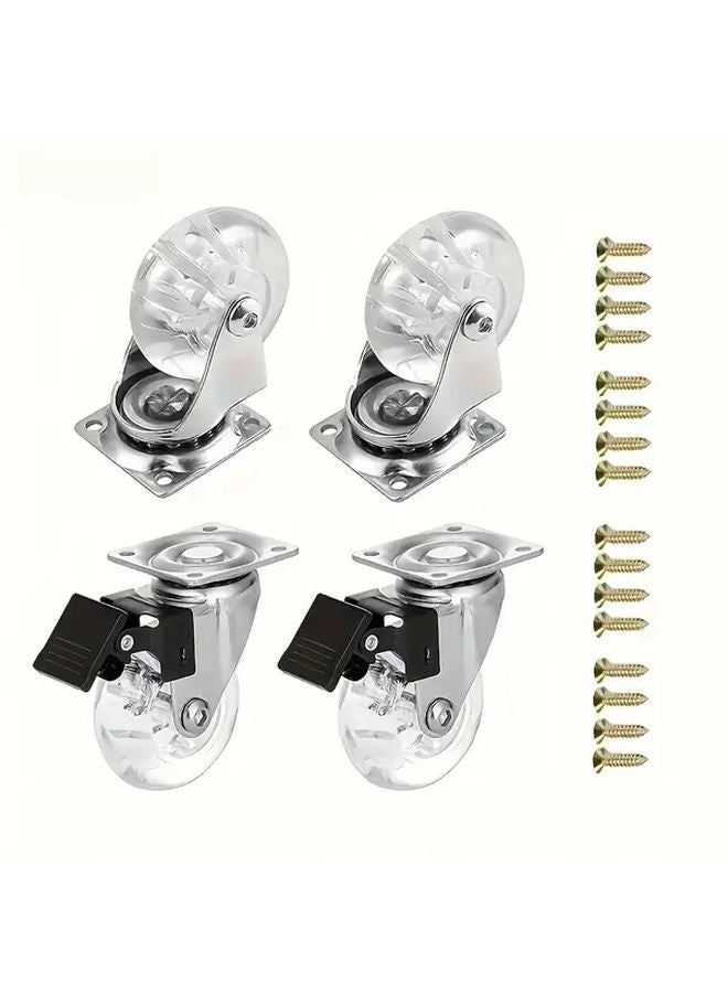 مجموعة عجلات مقلاة ثقيلة 2 بوصة من 4 عجلات بولي يوريثان شفاف مع فرامل دوارة 360 درجة - Image 2