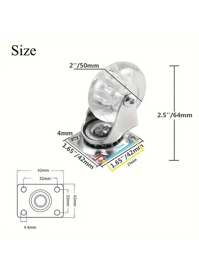مجموعة عجلات مقلاة ثقيلة 2 بوصة من 4 عجلات بولي يوريثان شفاف مع فرامل دوارة 360 درجة - Image 3